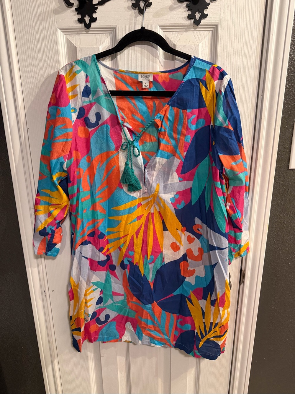 J. Crew Vibrant Coral, Turquoise & Pink Tropical Print Top / Swim Coverup